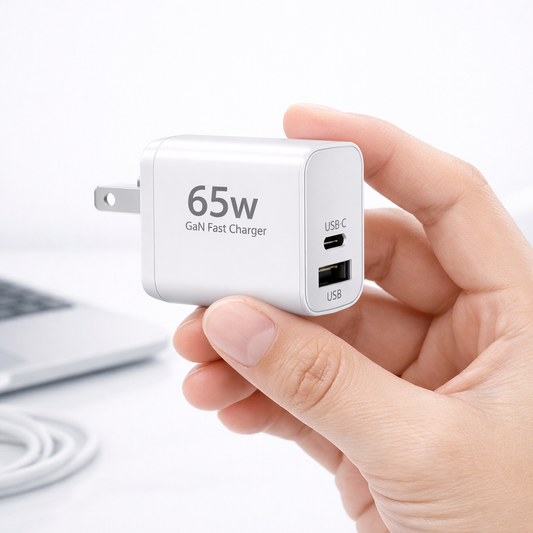 Cargador Rápido GaN 65W USB‑C + USB | Carga Ultra Rápida para Celulares, Tablets y Notebooks