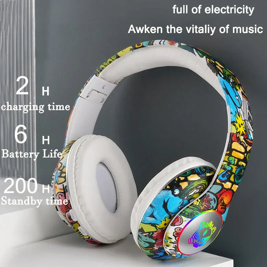 Wireless Bluetooth Headphones with LED Light | Microphone, TF Card | For Kids and Teens