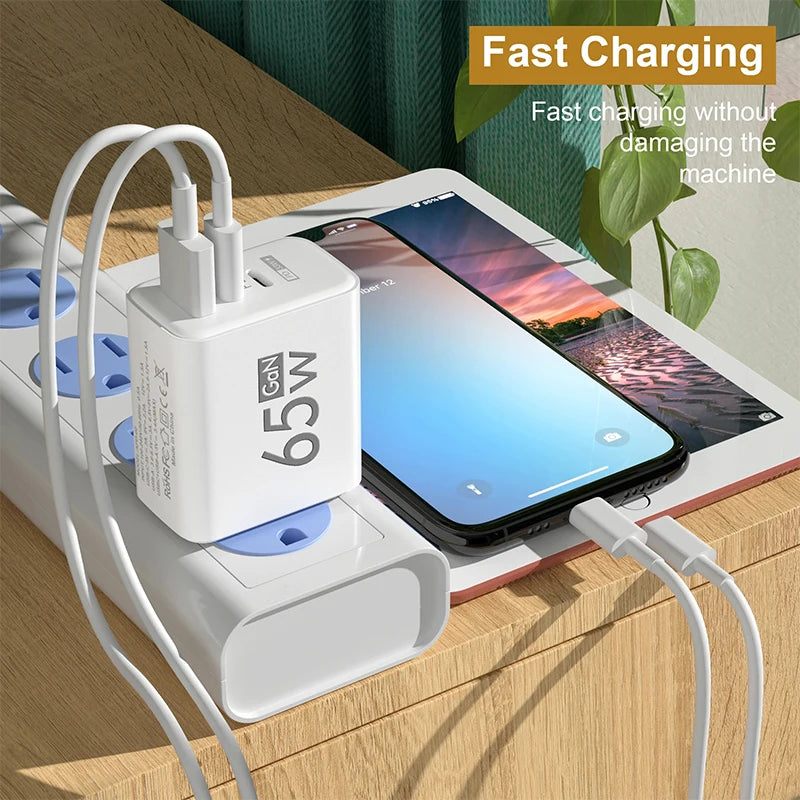 Gan Fast Charging 65W USB Type C Charger EU KR PD 3.0 Quick Charge Wall for Phone Adapter for Iphone 15 Xiaomi Huawei Samsung