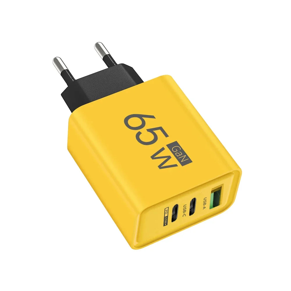 65W Gan USB C Fast Charger 3In1 Multi Ports Quick Charge 3.0 Wall Adapter EU US KR Plug Travel Charger for Iphone Samsung Xiaomi