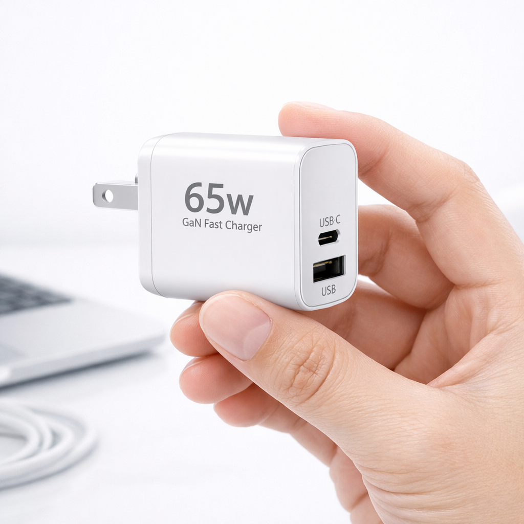 Cargador Rápido GaN 65W USB‑C + USB | Carga Ultra Rápida para Celulares, Tablets y Notebooks