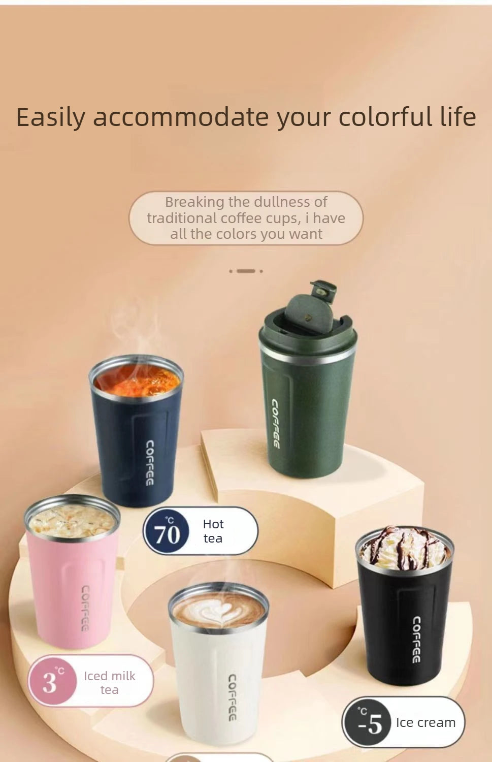 Taza Térmica para Auto | Acero Inoxidable, Tapa Hermética | Mantiene Calor y Frío por Horas