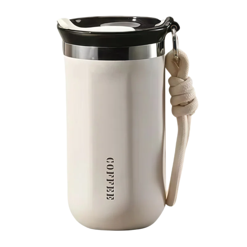 Vaso Térmico 350/500ML con Soga y Tapa | Acero Inoxidable | Para Café, Auto y Oficina