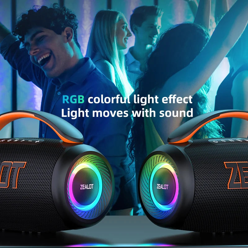Parlante Bluetooth Portátil Zealot P12 60W | IPX6 Resistente al Agua | Luces LED | TF y USB | Para Camping
