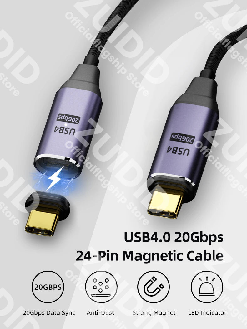 Cable USB4.0 Magnético 100W PD | 20Gbps | Video 8K@60Hz | Compatible con MacBook Pro | 2m