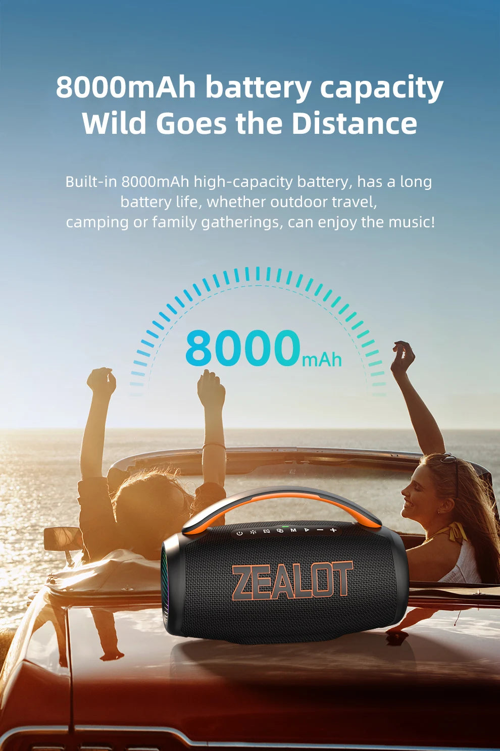 Parlante Bluetooth Portátil Zealot P12 60W | IPX6 Resistente al Agua | Luces LED | TF y USB | Para Camping