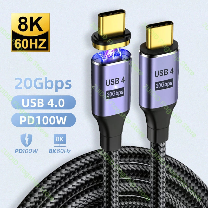 Cable USB4.0 Magnético 100W PD | 20Gbps | Video 8K@60Hz | Compatible con MacBook Pro | 2m
