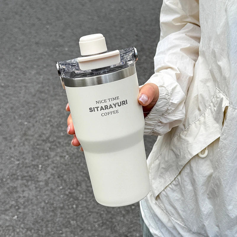 Botella Térmica 600/900ML Tapa Magnética | Doble Pared al Vacío | Asa Ancha | Para Exterior y Viajes