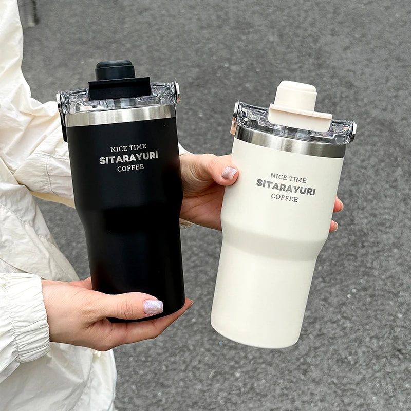 Botella Térmica 600/900ML Tapa Magnética | Doble Pared al Vacío | Asa Ancha | Para Exterior y Viajes