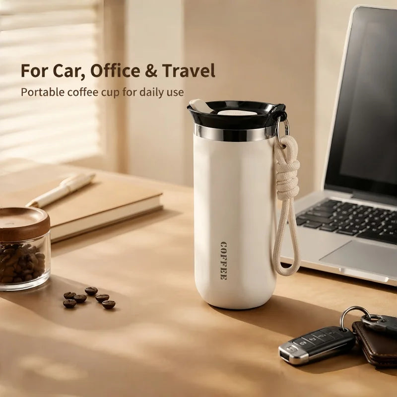Vaso Térmico 350/500ML con Soga y Tapa | Acero Inoxidable | Para Café, Auto y Oficina