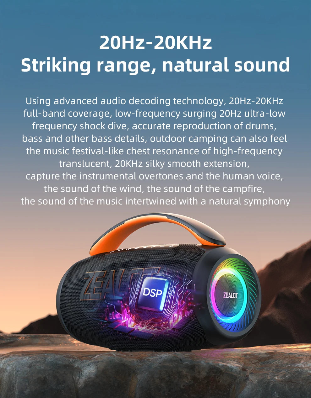 Parlante Bluetooth Portátil Zealot P12 60W | IPX6 Resistente al Agua | Luces LED | TF y USB | Para Camping