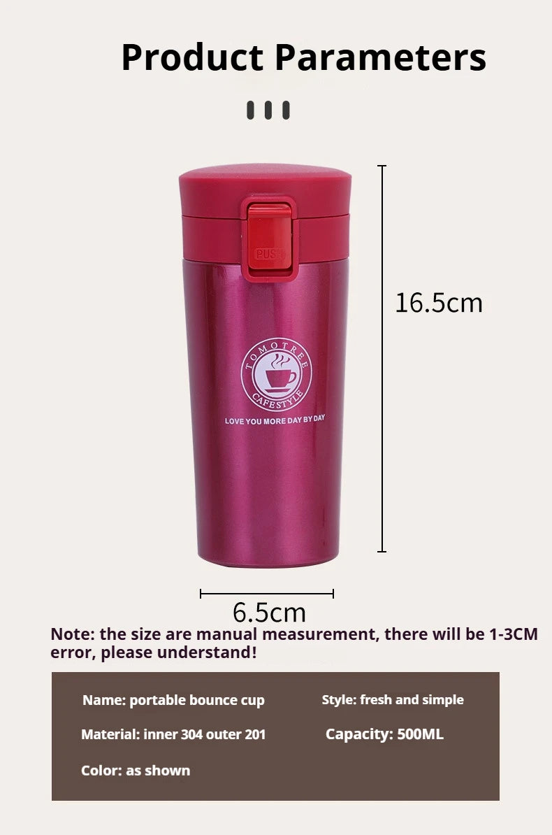 Taza Térmica 380/510ML Acero Inoxidable | Mantiene Calor y Frío | Para Auto y Deportes al Aire Libre