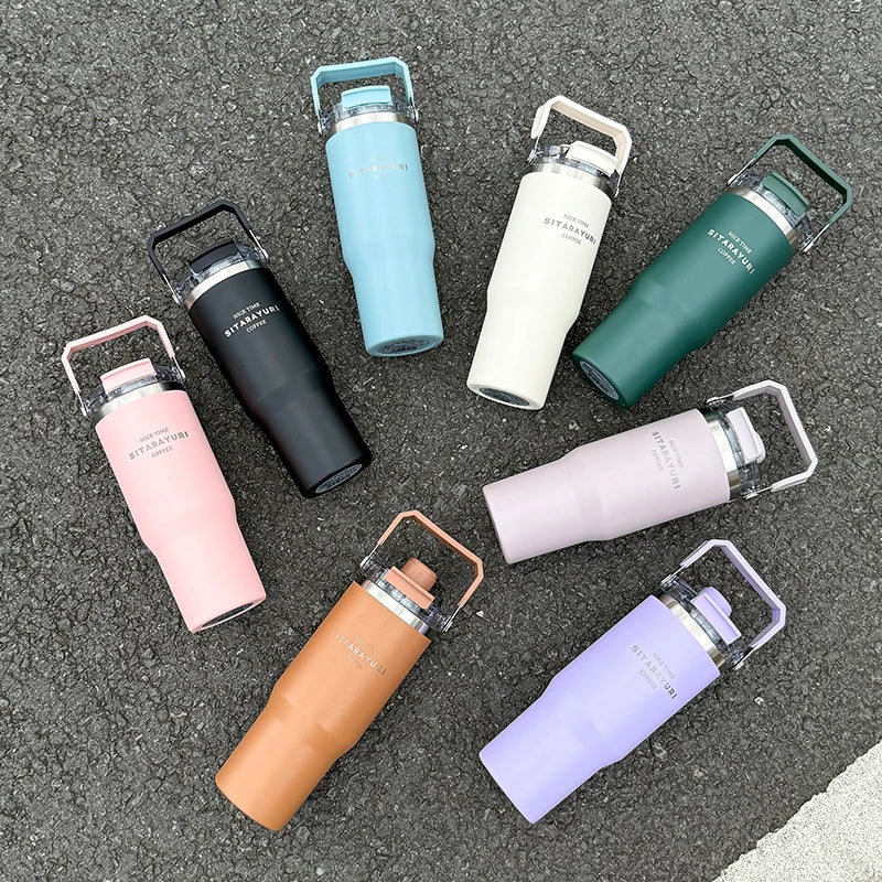 Botella Térmica 600/900ML Tapa Magnética | Doble Pared al Vacío | Asa Ancha | Para Exterior y Viajes