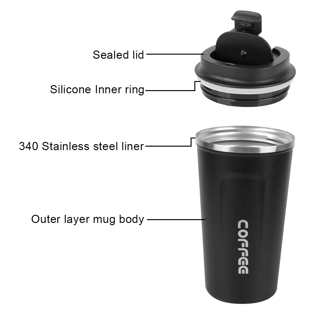 Taza Termo Hermética 380/510ML | Doble Acero Inoxidable | Para Café, Té y Agua | Auto y Oficina
