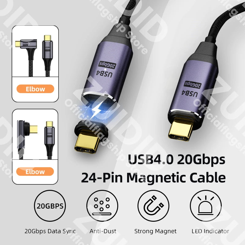 Cable USB4.0 Magnético 100W PD | 20Gbps | Video 8K@60Hz | Compatible con MacBook Pro | 2m