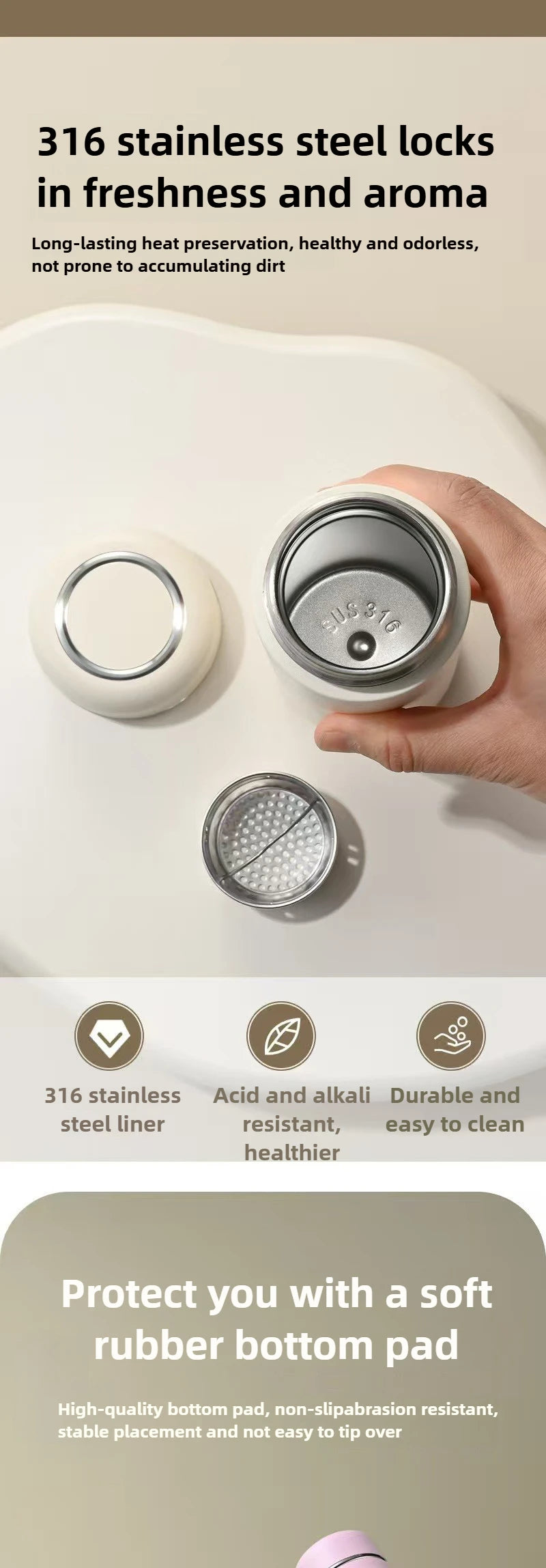 Vaso Térmico 350/500ML con Soga y Tapa | Acero Inoxidable | Para Café, Auto y Oficina