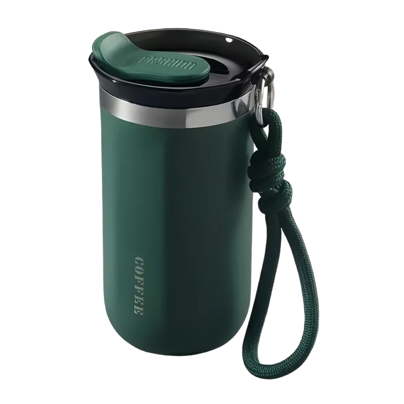 Vaso Térmico 350/500ML con Soga y Tapa | Acero Inoxidable | Para Café, Auto y Oficina