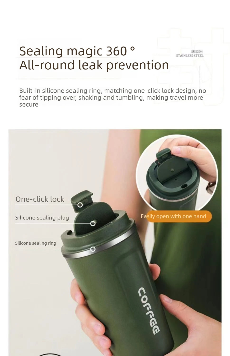 Taza Térmica para Auto | Acero Inoxidable, Tapa Hermética | Mantiene Calor y Frío por Horas