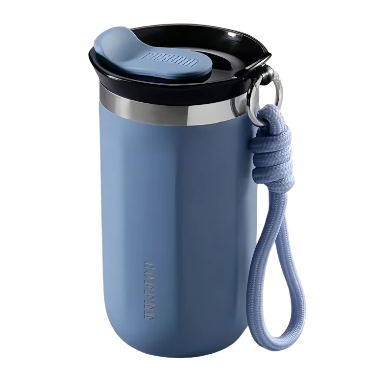 Vaso Térmico 350/500ML con Soga y Tapa | Acero Inoxidable | Para Café, Auto y Oficina