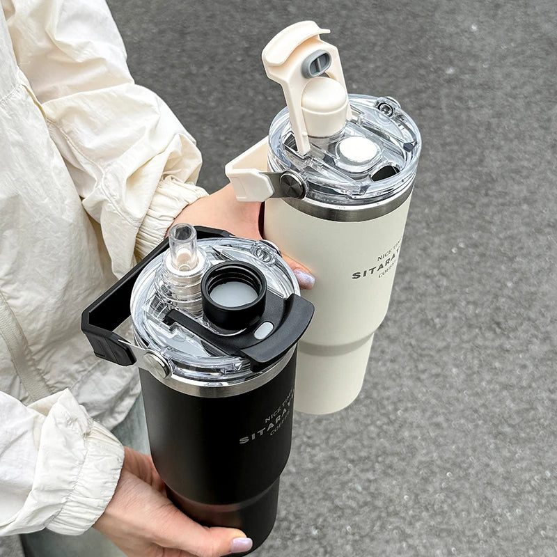 Botella Térmica 600/900ML Tapa Magnética | Doble Pared al Vacío | Asa Ancha | Para Exterior y Viajes