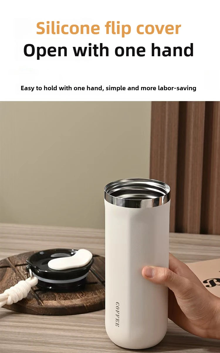 Vaso Térmico 350/500ML con Soga y Tapa | Acero Inoxidable | Para Café, Auto y Oficina