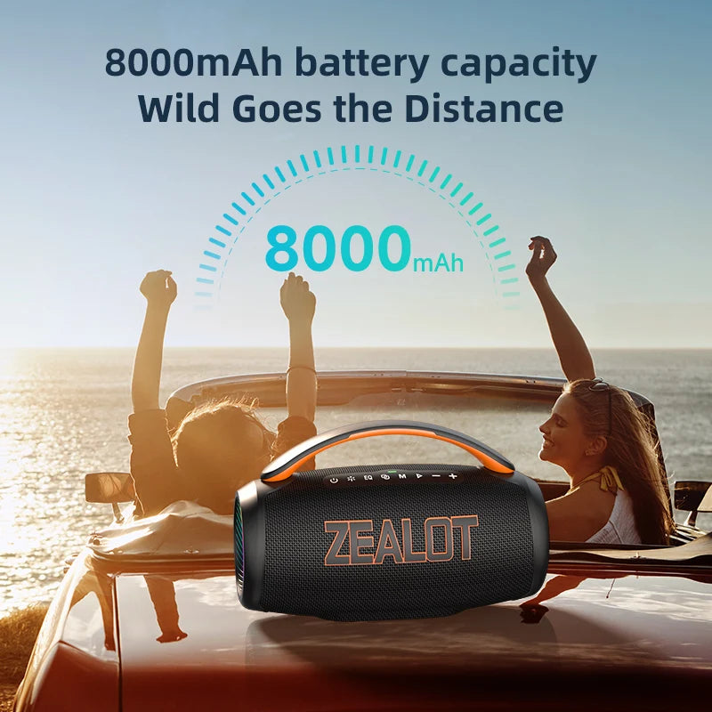 Parlante Bluetooth Portátil Zealot P12 60W | IPX6 Resistente al Agua | Luces LED | TF y USB | Para Camping