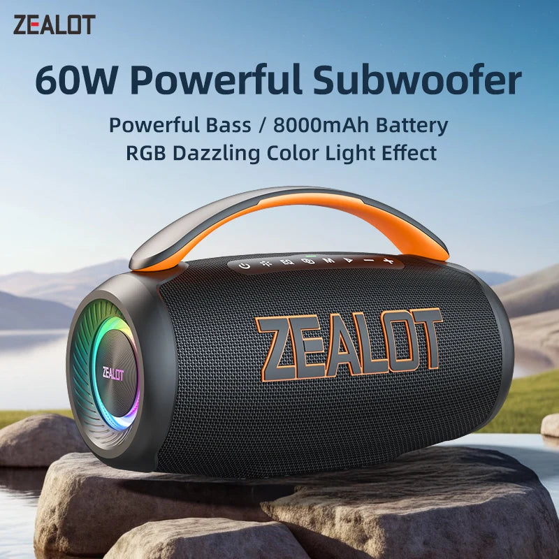 Parlante Bluetooth Portátil Zealot P12 60W | IPX6 Resistente al Agua | Luces LED | TF y USB | Para Camping