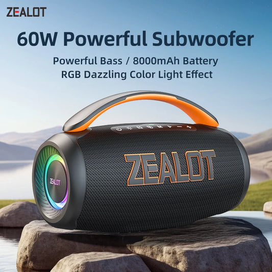 Zealot P12 60W Portable Bluetooth Speaker | IPX6 Waterproof | LED Lights | TF and USB | For Camping