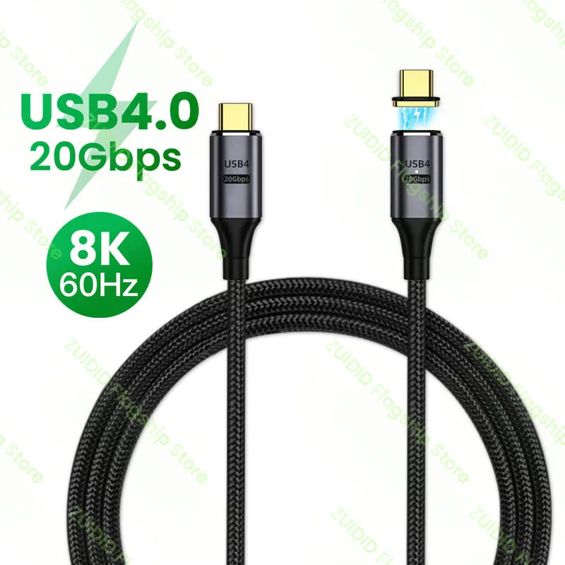 Cable USB4.0 Magnético 100W PD | 20Gbps | Video 8K@60Hz | Compatible con MacBook Pro | 2m