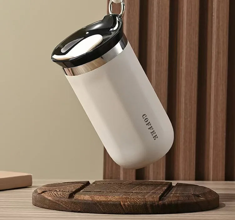 Vaso Térmico 350/500ML con Soga y Tapa | Acero Inoxidable | Para Café, Auto y Oficina