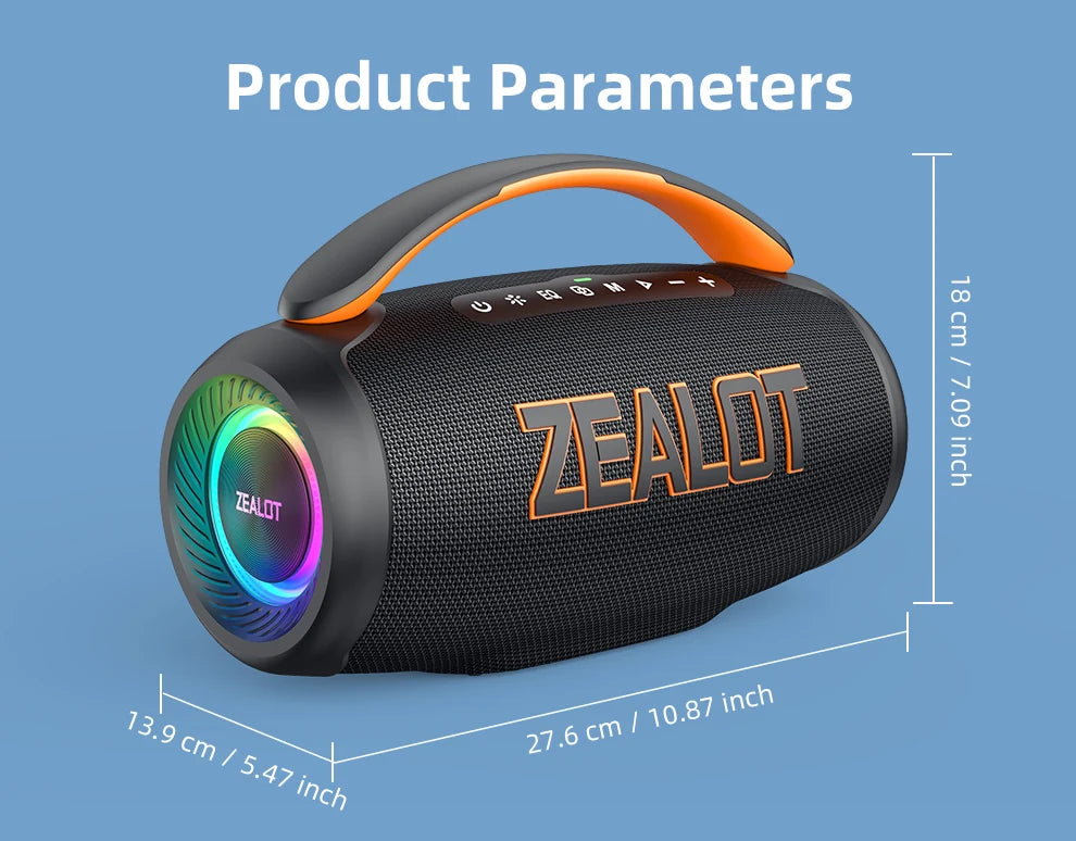 Parlante Bluetooth Portátil Zealot P12 60W | IPX6 Resistente al Agua | Luces LED | TF y USB | Para Camping